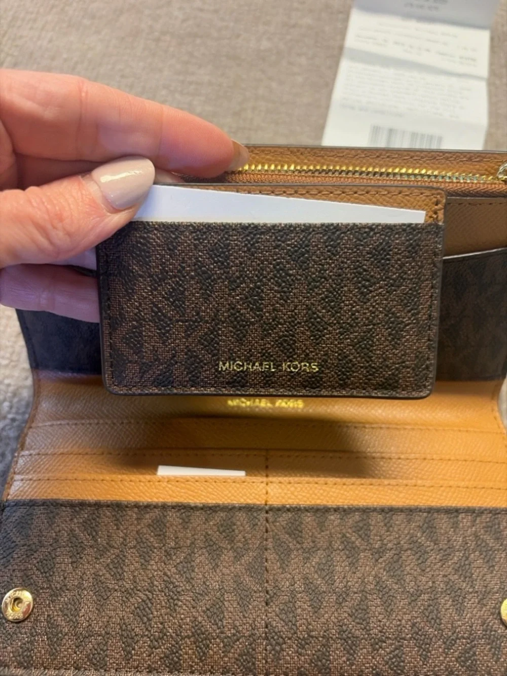 Michael Kors Jet Set Travel Wallet & Card Holder Set Brown MK Signature w/ Box